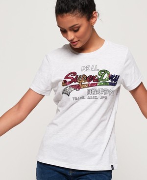 Superdry Vintage Logo Carnival Sequin Női Pólók Fehér | WBHPO9430